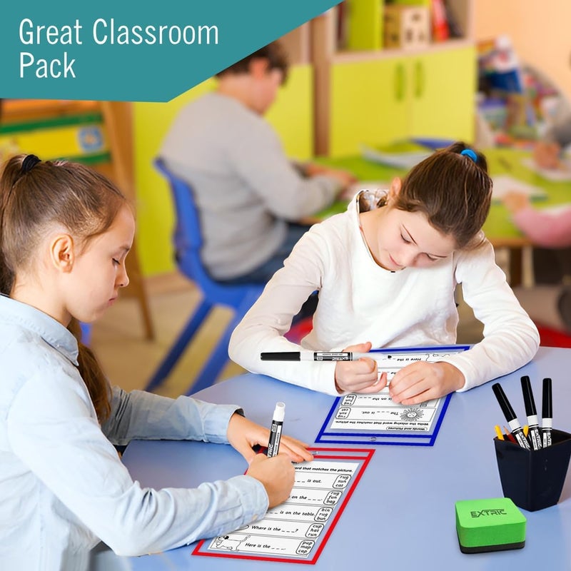 EXTRIC Dry Erase Pockets, 6 Plastic Paper Sleeves, Assorted Color Plastic Sleeves,10 X 14 inch, Homeschool Dry Erase Pocket Sleeves for School or Work Order Plastic Sleeves - Image 5